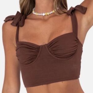 Adika brown bow tie top